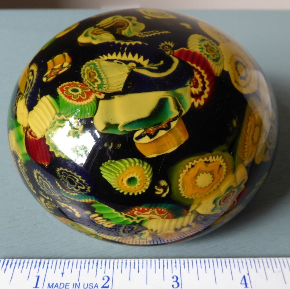 Large 4.5" Diameter VTG Murano Art Glass Paperweight Millefiori Scramble 3.4LBS